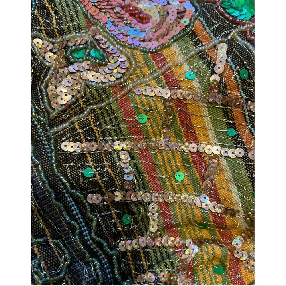 🎁 Boho Sequin Beaded Paisley Hobo Bag Olive Gold Burnt Orange Purse New - Picture 2 of 16